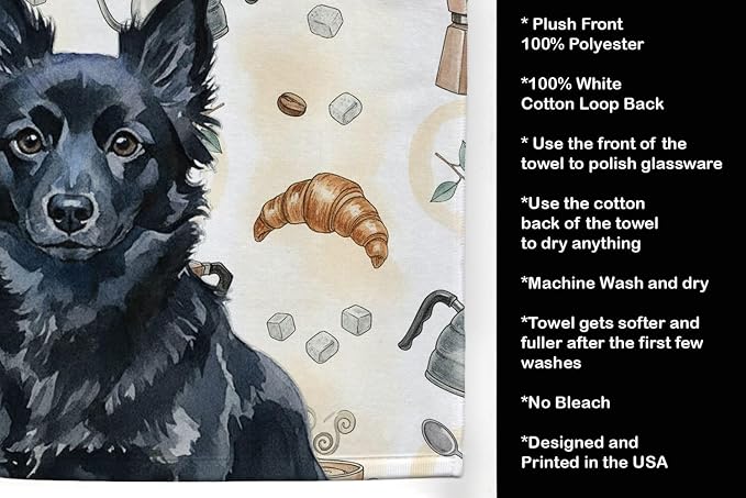 Caroline's Treasures Schipperke Coffee Bar Kitchen Towel Velour Plush Front and Cotton Loop Back Machine Washable