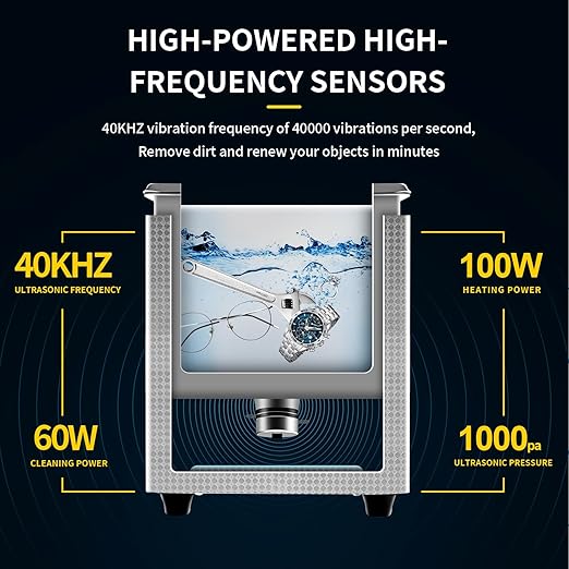 Commercial Ultrasonic Cleaner with Knob, 1.3L Professional Ultrasonic Cleaner, 40kHz with Heater and Timer for Tools, Jewelry, Watches, Glasses, Dentures, and Small Metal Parts