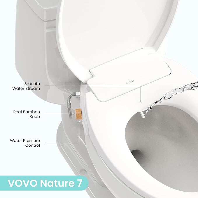 VOVO Nature 8 Non-electric Bidet Toilet Seat, Fits Round Toilets, Ambient Water Temperature, Easy Installation - White
