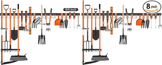HORUSDY 64 Inch Adjustable Storage System, Wall Mount Tool Organizer, Tool Hangers for Mop and Broom Holder Shovel, Rake, Broom, Mop Holder, Etc (Pack of 2)
