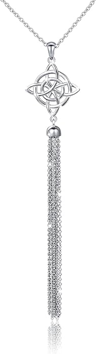 S925 Sterling Silver Long Chain Sweater Necklace for Women Statement Pendant Fringe Necklaces Jewelry Gift