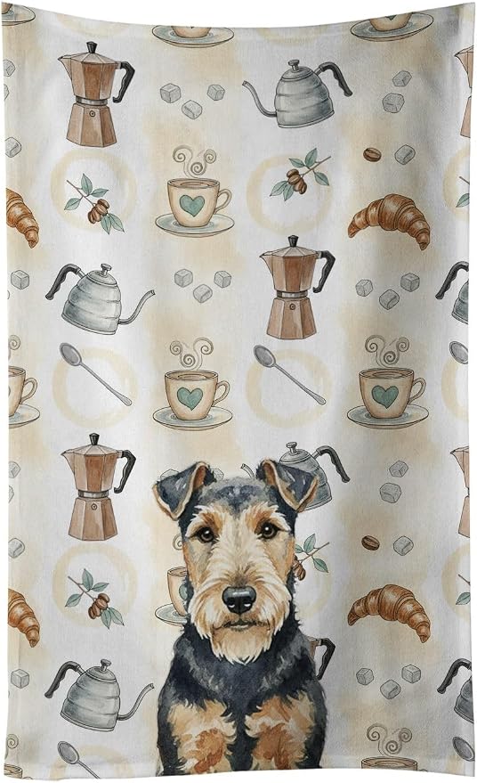 Caroline's Treasures Welsh Terrier Coffee Bar Kitchen Towel Velour Plush Front and Cotton Loop Back Machine Washable
