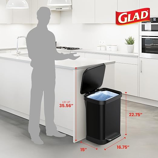 Glad 13 Gallon All Stainless Steel Trash Can with Clorox Odor Protection