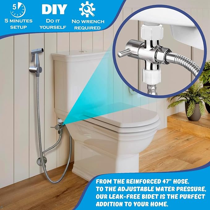 Premium Bidet Sprayer - Handheld Bide Jet Spray for Toilet | Adjustable Water Pressure | Leak-Proof Stainless Steel Toilet Bedit Sprayer | Muslim Shower | Cloth Diaper Washer | Bathroom Bidet