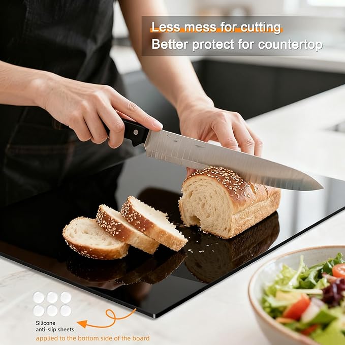 Black Cutting Boards for Kitchen, Acrylic Cutting Board with Counter Lip Countertop Protector, Non-Slip Tablas Para Picar Cocina, Kitchen Decor Apartment Essentials House Warming Gifts(20"x16")