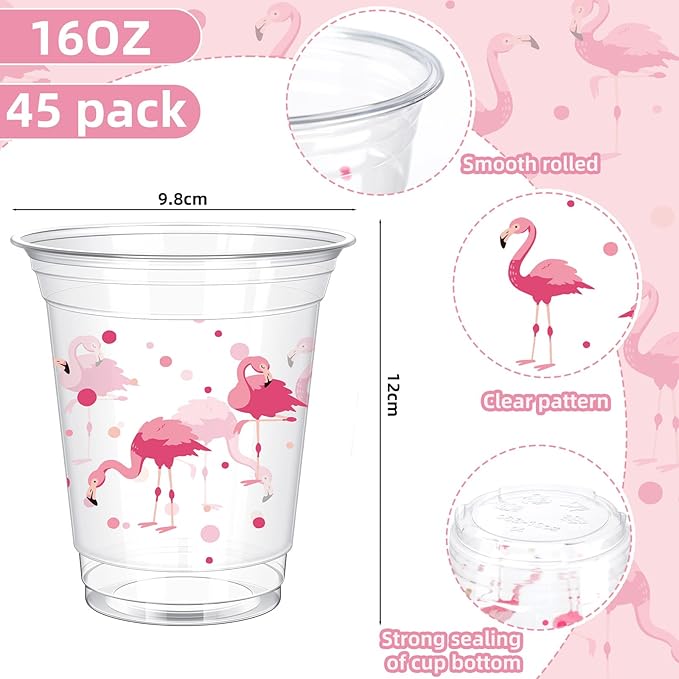 Uiifan 45 Pcs Flamingo Cups Bulk Hawaiian Luau Party Favor 16 oz Disposable Plastic Pink Flamingo Cups Summer Tropical Party Supplies for Let's Flamingle Drinking Beverage Bachelorette Bridal Shower