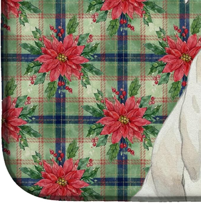 Caroline's Treasures White Boxer Christmas PoinsettIas Dish Drying Mat Absorbent Dish Drying Mat Pad for Kitchen Counter Dish Drainer Mat for Countertop, 14 x 21", Multicolor