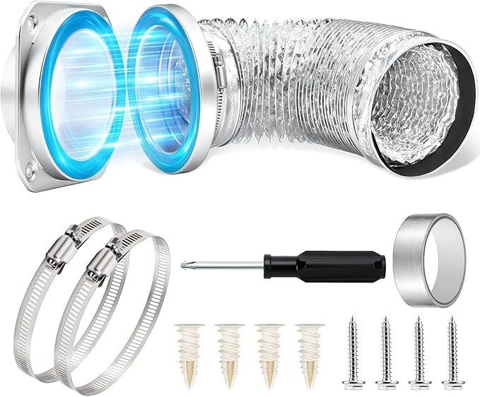 DV180 Magnetic Dryer Vent Coupling Connector Kit, Quick Connection, Airtight Seal, Easy to Clean, Universal Compatibility with Standard 4" Dryer Vent Systems, Includes 2.6ft Hose, 2 Clamps & Foil Tape