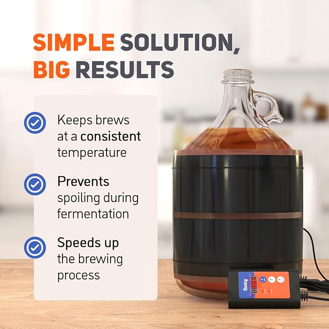 Fermentation Heater Carboy Warmer - Kombucha Heating Wrap with Thermostat for Temperature Control - Electric Heat Pad Belt for Home Fermenting & Brewing - Fits Most Fermenter Vessels 2 to 8 Gallons