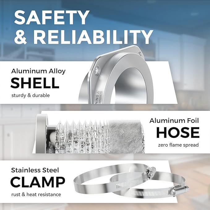 Magnetic Dryer Vent Coupling DV180 Airtight Seal Dryer Vent Connector Kit Easy to Clean Quick Connector Including a 2.6ft 4" Duct and two Clamps