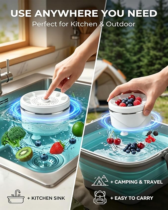 Fruit and Vegetable Cleaner Produce Wash Washer Veggie Spinner Device Natural Portable Kitchen Essentials Home Berry Grape Cleaning Gadget Tool Equipment for Fresh Seed Food Purifier