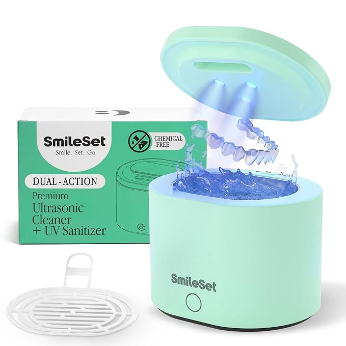 Premium 42000 Hz Ultrasonic Cleaner 200 ml with Sanitizer for Clear Aligners, Retainers, Mouthguards, Dentures, & Night Guards – Deep Cleaning Dental Appliance Cleaner - Mint