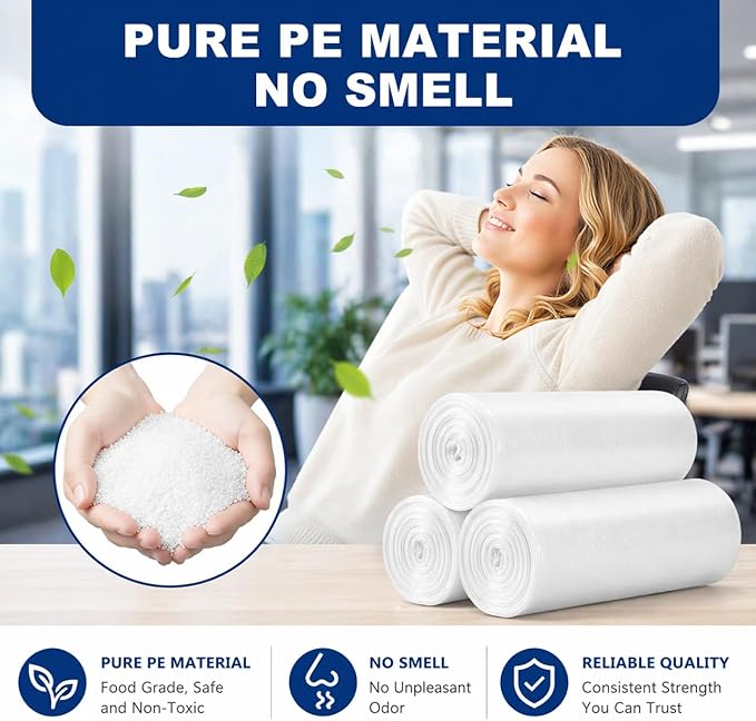 Delxo 4 Gallon Small Trash Bags, 2000 Count Bulk, 17.7 x 19.6" Clear Unscented Bathroom Trash Bags, 0.48 Mil Thick, Tear-Resistant Small Garbage Bags for Office, Commercial Use & Bathroom