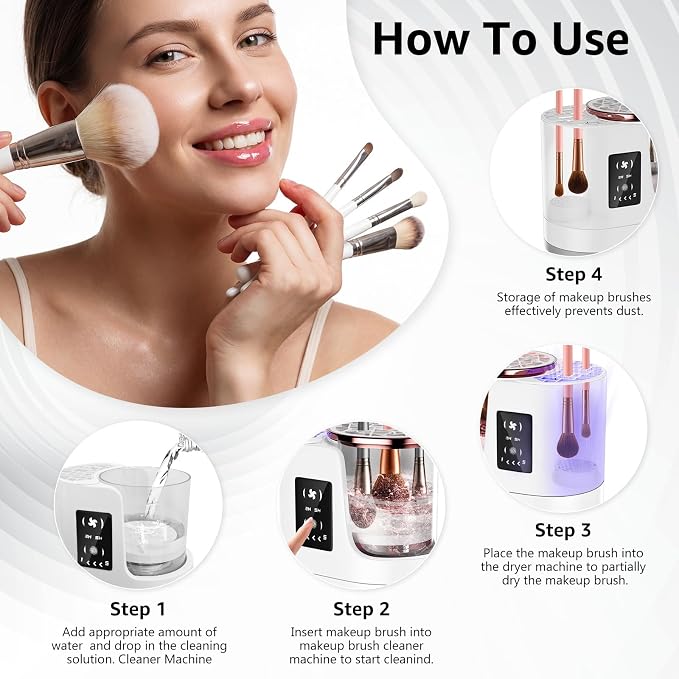 3-in-1 Electric Makeup Brush Cleaner Machine, Automatic Deep Cleaning & Drying, USB Powered for Most Brushes & Sponges
