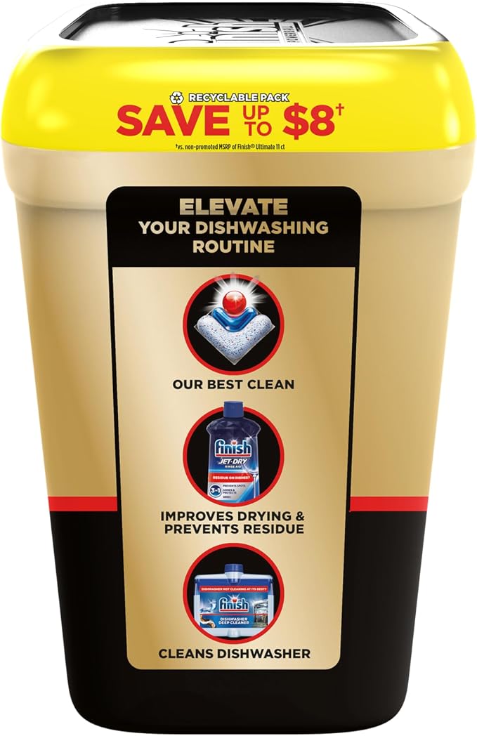 Finish Ultimate Quantum Dishwasher Pods, New & Improved Formula, Dishwasher Detergent Dish Soap, Removes Burnt-On & Dried-On Stain, Degreasing & Scrubbing Power, Fresh Scent, 70 Count