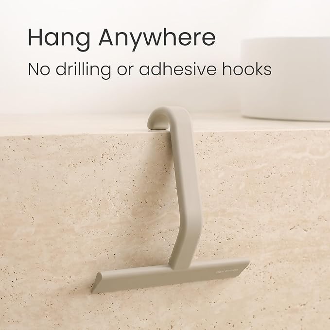 dancemoon JustHang Shower Squeegee for Glass Doors, All-One-Piece Award-Winning Silicone Squeegee with Built-in Hook for Bathroom,Window, Mirror, Tile Wall,Car, Streak-Free Cleaner,10-Inch Light Taupe