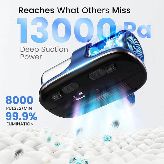 Cordless Mattress Vacuum Cleaner with UV Light, 13KPa Handheld Bed and Sofa Vacuum for Upholstery, HEPA Filter, Ideal for Couches, Cribs, and Furniture, Bed Cleaner, (Blue)