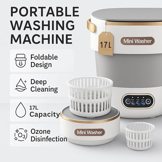 Portable Washing Machine, 17L / 4 Gal, Foldable Mini Washing Machine, Mini Portable Washer, Easy To Use, Quiet and User Friendly, Great for Dorms Small Apartments Travelling, 3 Modes