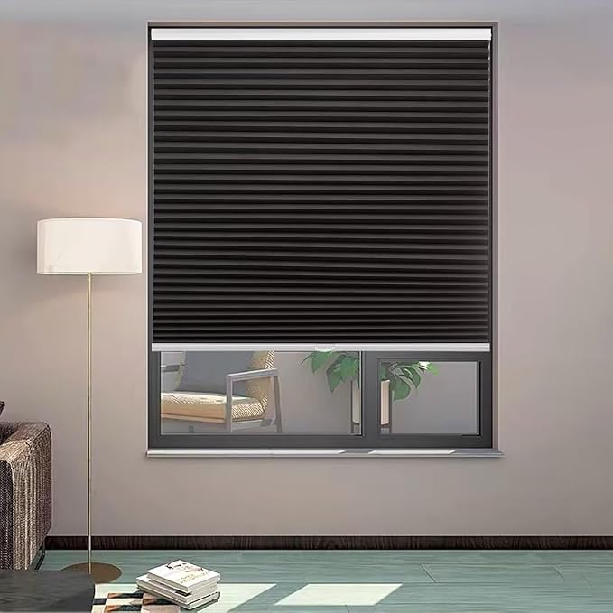 MYshade Cordless Blackout Cellular Shades, 1.5" Honeycomb Window Blinds for Bedroom & Nursery, Thermal Insulated, Noise Reducing, Privacy Shades, Inside or Outside Mount (25" W x 64" H, Black)