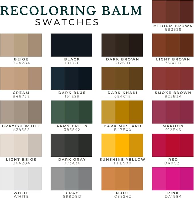 Clyde's™ Leather Company Leather Recoloring Balm – Color Restore & Scratch Repair Kit for Faded Leather Furniture, Car Seats, Sofa & Vinyl | 23 Colors | Non-Toxic Dye