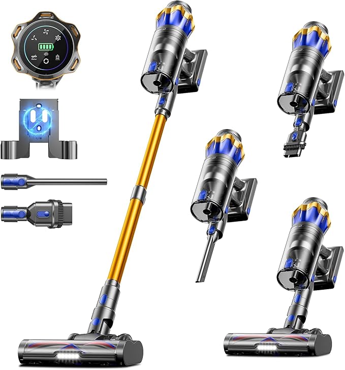 Cordless Vacuum Cleaner, Upgraded 650W 55KPA 70Mins Cordless Stick Vacuum Cleaner with Self-Standing and Touch Screen, Anti-tangle Wireless Vacumm, Vacuum Cleaners for Home/Pet Hair/Carpets/Floors