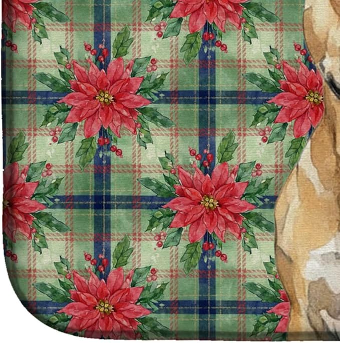 Caroline's Treasures Fawn Staffordshire Bull Terrier Christmas PoinsettIas Dish Drying Mat Absorbent Dish Drying Mat Pad for Kitchen Counter Dish Drainer Mat for Countertop, 14 x 21", Multicolor