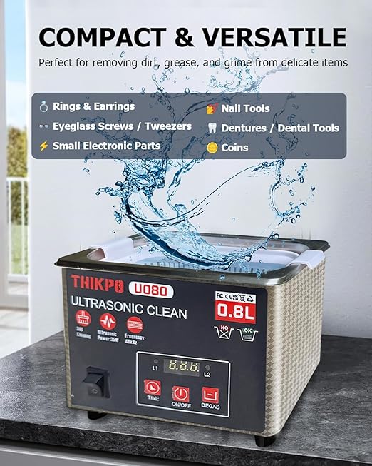 0.8L Ultrasonic Fuel Injector Cleaner with Digital Timer, 40KHZ Professional Cleaner Machine for Automotive Fuel Injector,Jewelry Eyeglasses Dental Instruments Rings Diamond Parts Circuit ect