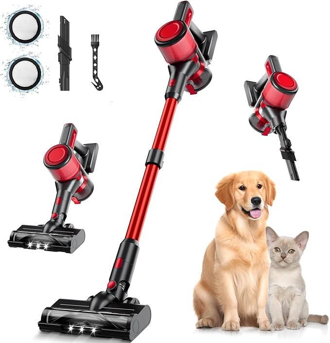 BSNAW Cordless Vacuum Cleaner, 8-in-1 Lightweight Stick Vacuum 45Min Runtime, Anti-Tangle Vacuum with Rechargeable Battery for Hardwood Floors, Carpet, Pet Hair, Under Furniture Cleaning, N501
