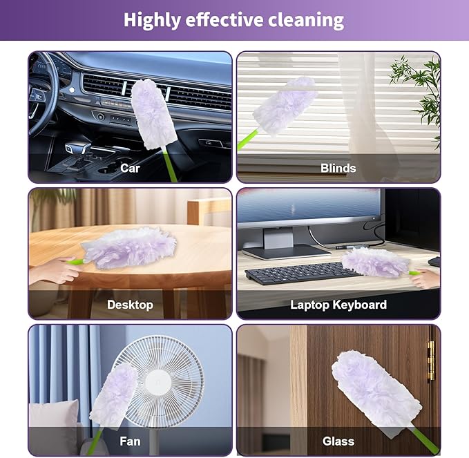 50 Count 360° Multi-Surface Feather Duster Refills, Compatible with Swiffer Dusters, Thickened Heavy-Duty Material Disposable Dusters Kit Includes 2 Handle for Efficient Cleaning