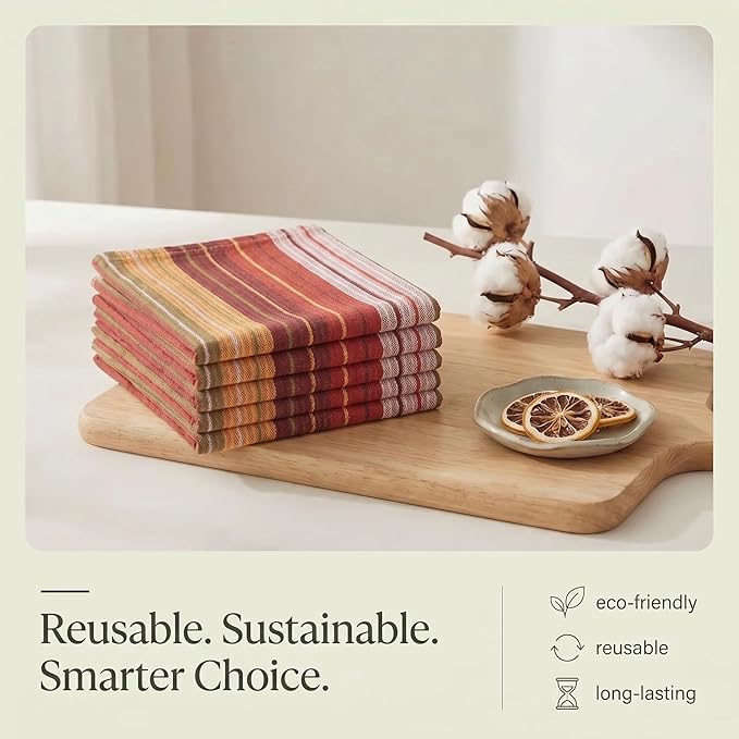 Urban Villa Kitchen Towels Harvest Stripes Towels Set of 6 20" X30” 100% Cotton Highly Absorbent Quick Drying Dish Cloths & Dish Towels Thanksgiving Fall Tea Towels with Hanging Loop Towels