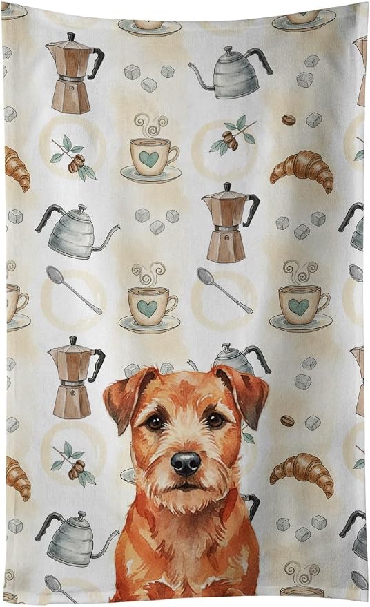 Caroline's Treasures Red Border Terrier Coffee Bar Kitchen Towel Velour Plush Front and Cotton Loop Back Machine Washable