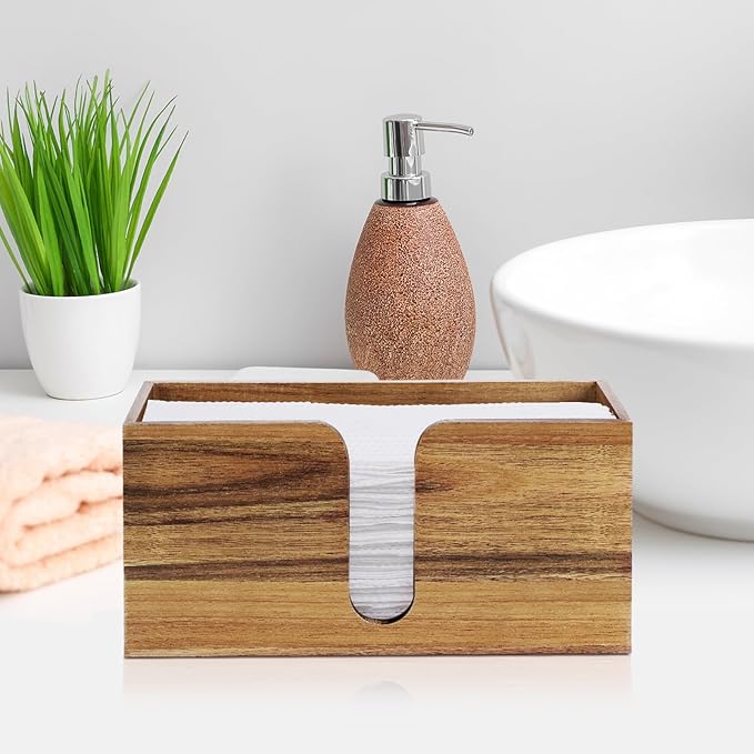 1PCS Paper Towel Dispenser Countertop, Acacia Wood Paper Towel Holder for Bathroom Folded Paper Towel Dispenser Clear Trifold Napkin Holder for Z-fold C-fold MultiFold Trifold - Home Kitchen