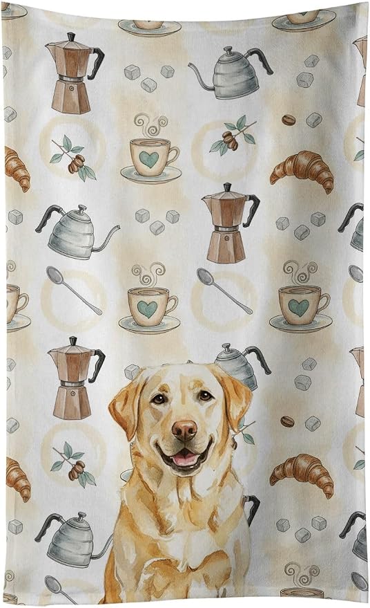 Caroline's Treasures Yellow Labrador Retriever Coffee Bar Kitchen Towel Velour Plush Front and Cotton Loop Back Machine Washable