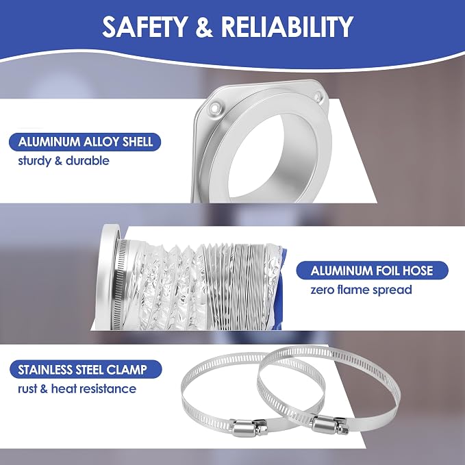 Magnetic Dryer Vent Connector Kit, Magnetic Dryer Vent Coupling Kit with 3.1ft 4" Duct and 2 Clamps, Quick Seal Dryer Vent Connector for Easy Cleaning & 180° Rotation