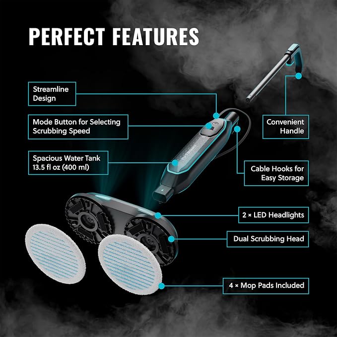 Pursteam New & Improved ScrubMaster Steam Mop with Dual Scrubbing LED Head
