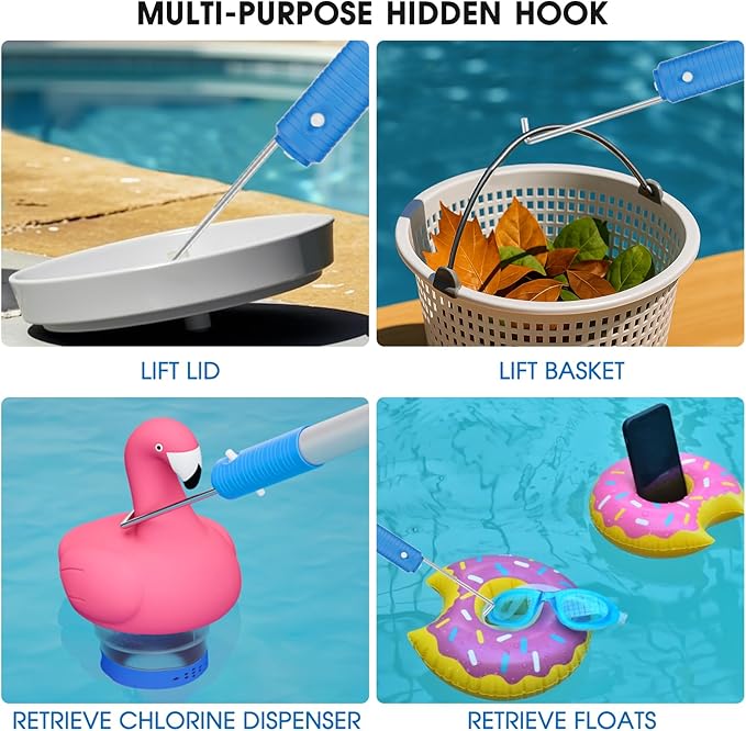 2 in 1 Pool Brush with Poles 10ft - 20'' Heavy Duty Swimming Pool Brush & Multifunctional Brush Head, 9ft Aluminum Poles, Cleaning Inground & Above Ground Pools