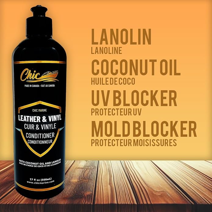Leather Cleaner Conditioner Cleaning Kit for Sofa, Couch, Boat and Car Seats. Perfect for Faux Leather and Vinyl. Marine Grade Quality.