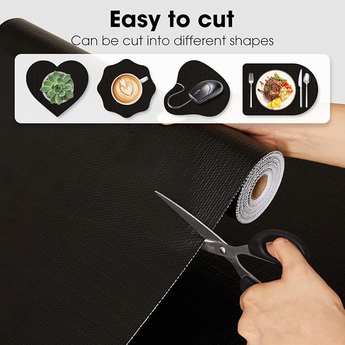 Drawer and Shelf Liner, Non-Slip Kitchen Cabinet Liners Non-Adhesive Thick Strong Grip Waterproof Washable Mats Protect Dresser Shelves Cupboard Bathroom Cabinets, Black, 24 in X 20 FT