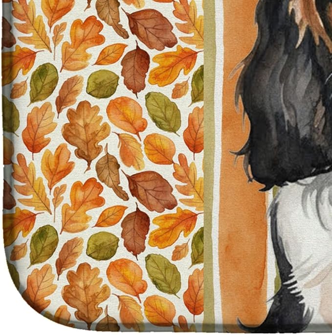 Caroline's Treasures Tricolor Cavalier Spaniel Heirloom Fall Dish Drying Mat Absorbent Dish Drying Mat Pad for Kitchen Counter Dish Drainer Mat for Countertop, 14 x 21", Multicolor