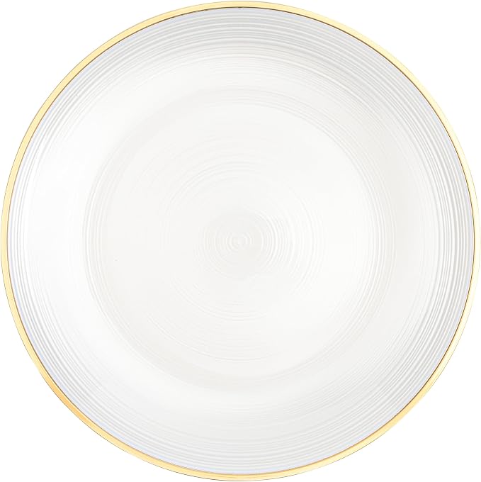 PLASTICPRO 32 Pieces Crystal Design Plastic Plates Combo Pack 7 inch and 10 inch Gold Rim Elegant Disposable Plates, Pearl White