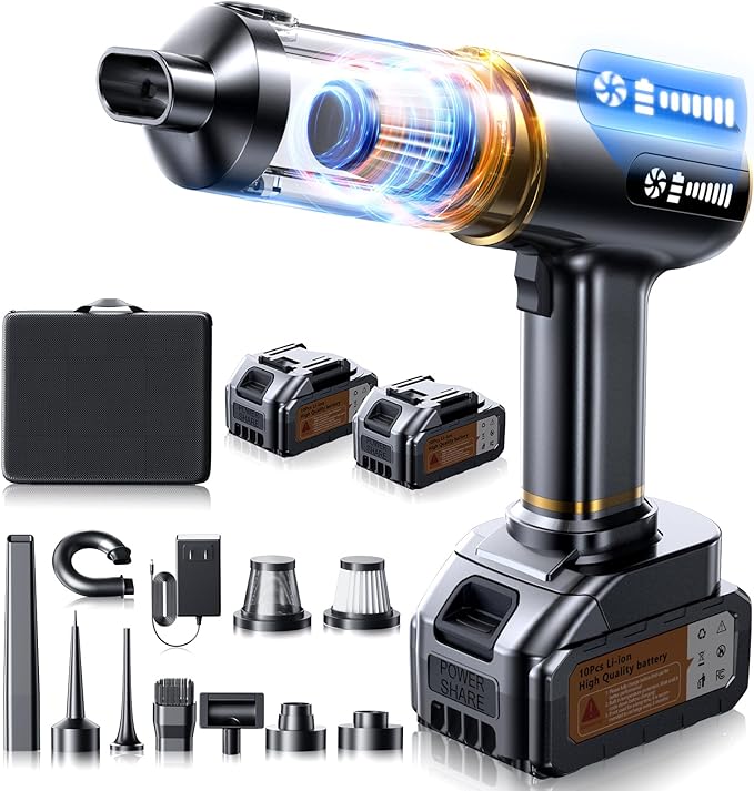 Cordless Vacuum Cleaner, 58000PA Handheld Vacuum Cordless, 9-in-1 Car Vacuum Portable Cordless for Detailing & Pet Hair, Powerful Rechargeable Vacuum Cleaner for Car, Keyboard & Couch.