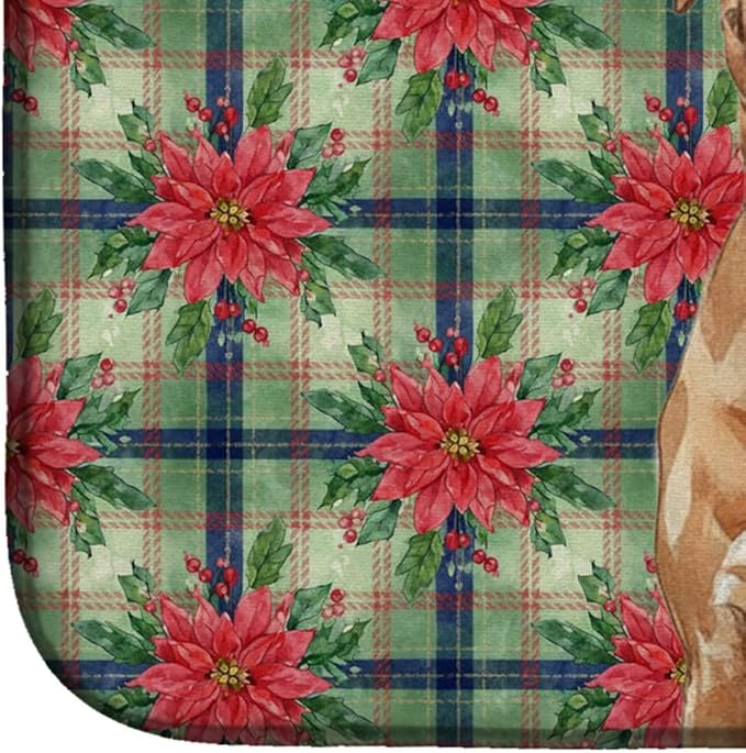 Caroline's Treasures Dogue de Bordeaux Christmas PoinsettIas Dish Drying Mat Absorbent Dish Drying Mat Pad for Kitchen Counter Dish Drainer Mat for Countertop, 14 x 21", Multicolor