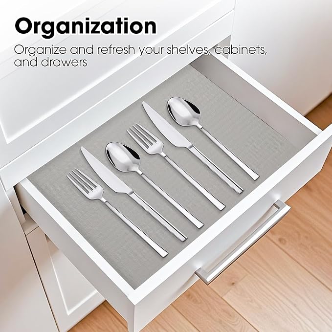 Drawer and Shelf Liner, Non-Slip Kitchen Cabinet Liners Non-Adhesive Thick Strong Grip Waterproof Washable Mats Protect Dresser Shelves Cupboard Bathroom Cabinets, Light Gray, 12 in X 30 FT