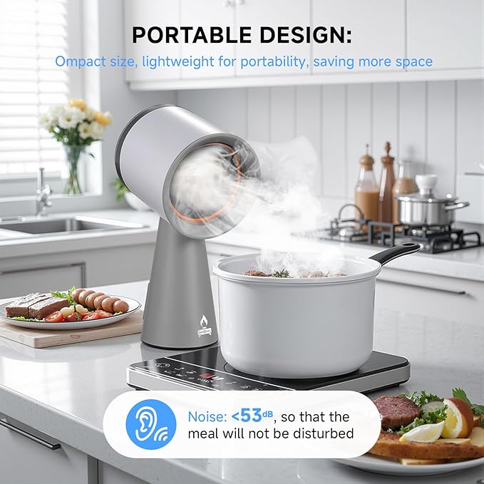 Portable Range Hood 3-Speed Suction Desktop Compact Range Hood with 3 Activated Carbon High-Absorption Cotton Replace Filter Low Noise Kitchen Exhaust Fan (grey)