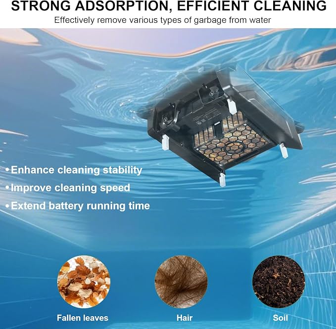 Solar Powered Robotic Pool Skimmer, Automatic Pool Surface Cleaner Robot with 24/7 Continuous Cleaning, App Control, Dual Charging, Ideal for Above Ground & In-Ground Pools (Blue)
