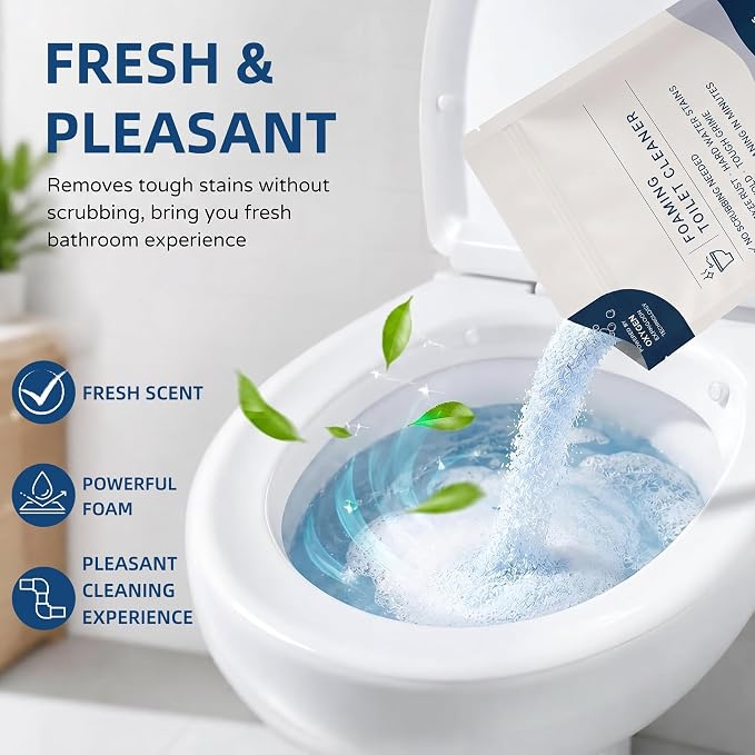 Restorabowl Toilet Cleaner, Foaming Powder, Stain Remover, No Scrub,2 Bags | Fast Dissolving,Fresh Scent,Quick-foaming,Porcelain scratch protection,Suitable for all types of toilets and toilet tanks