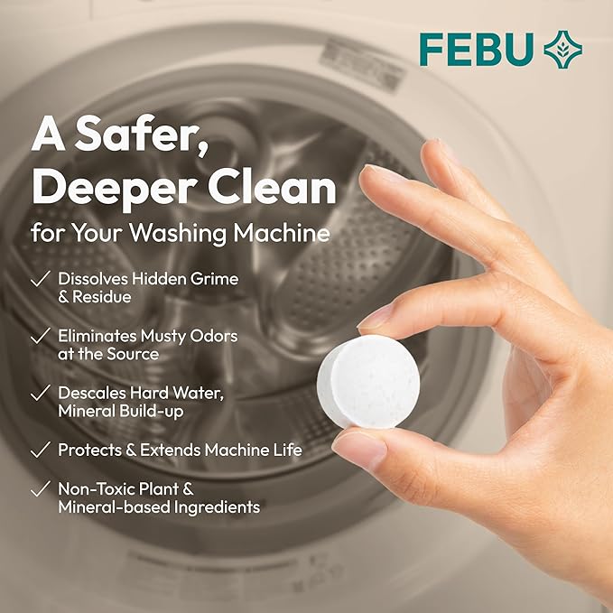 FEBU Bundle and Save 15% Washing Machine Cleaner Tablets + Dishwasher Cleaner Tablets Bundle | Made in USA with 7-8 All Natural, Plant-Based Ingredients | 24 Tablets - 12 Months Supply