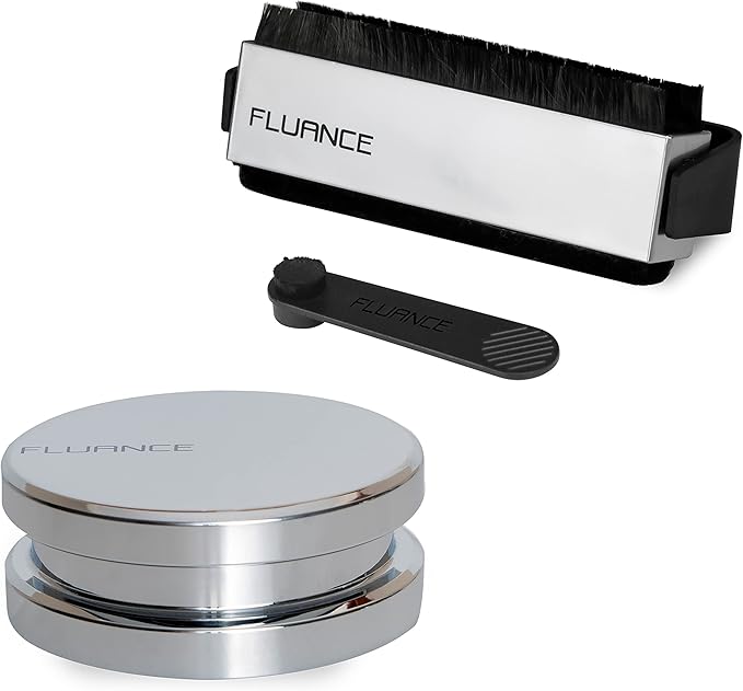 Fluance Vinyl Record Accessory Kit with Record and Stylus Anti-Static Carbon Fiber Brushes and Record Weight (VB52RW02)