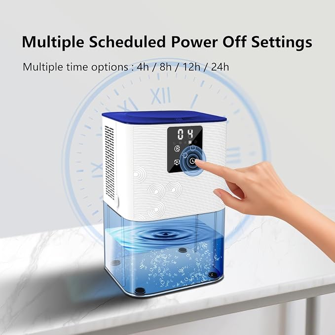 MTOX Dehumidifier, 3L/105oz Water Tank, 1100ml/Day, Dehumidifier for Bathroom Bedroom Basement RV, Quiet 28dB Sleep Mode, Auto Shut-Off, Auto Defrost, 7-Color LED Light, Digital Display (Blue White)