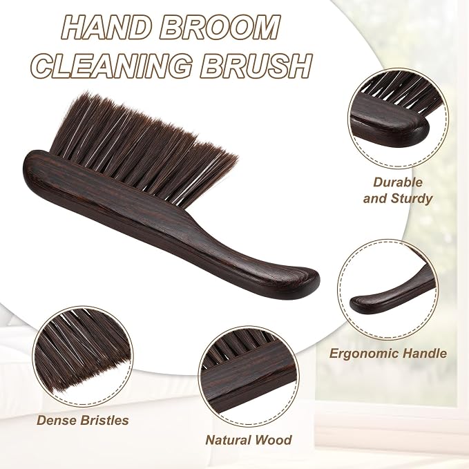 HARFINGTON Hand Broom Brush 11" Soft Bristles Dusting Brush Cleaning Duster with Curved Handle and Three Rows of Bristles for Car Bed Counter Sofa Furniture Clothes, Brown